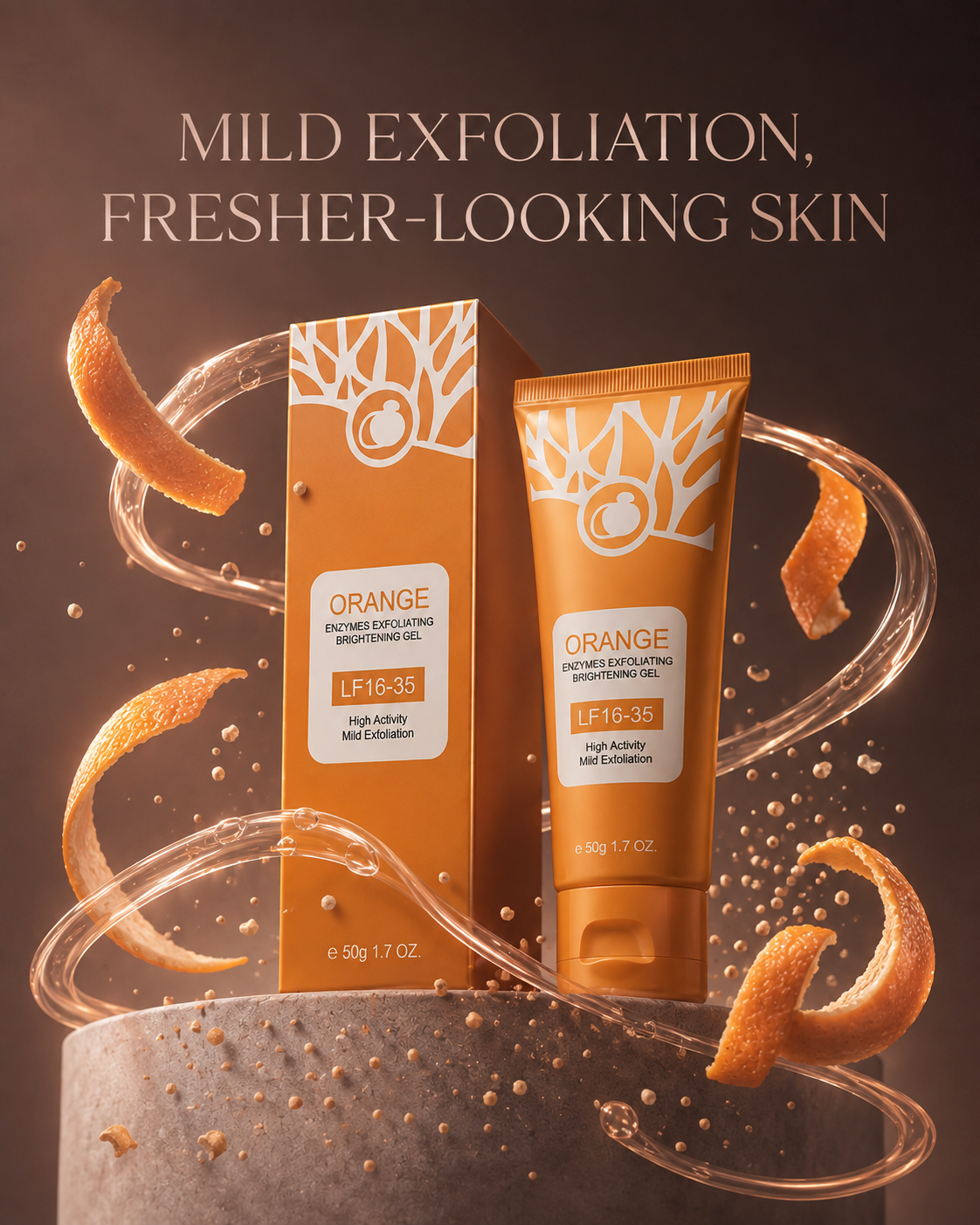 Orange gel mild exfoliation fresher-looking skin
