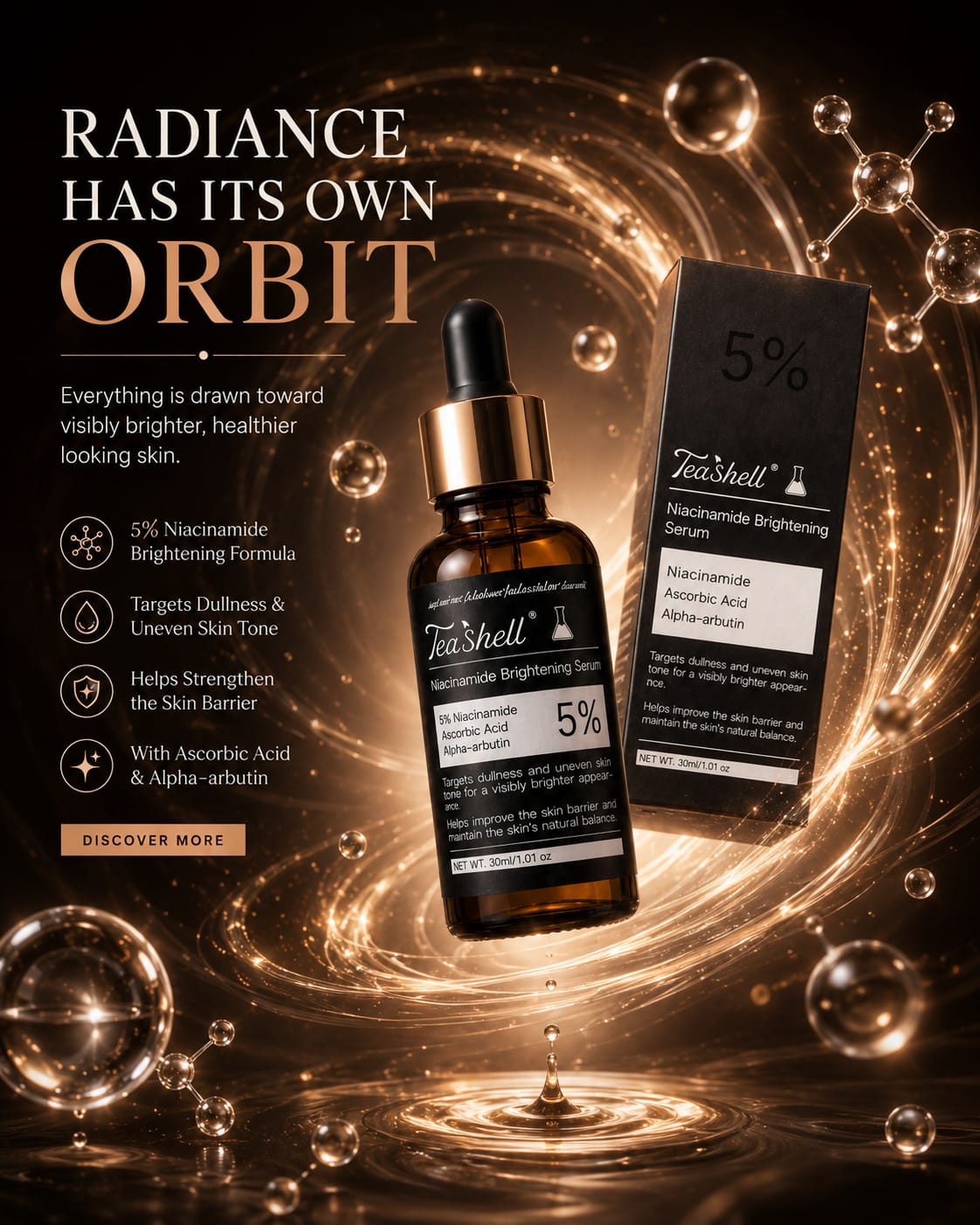 TeaShell 5% Niacinamide Brightening Serum luxury promotional image